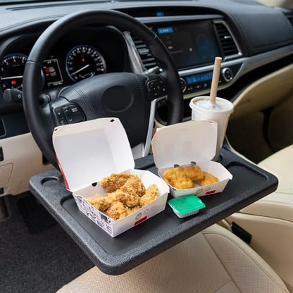 Oshotto Car Steering Wheel Desk | Food Table for Car | Laptop/Notepad| Seat Gap Storage Box for All Cars Black