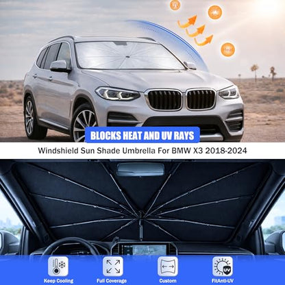 2026 Upgraded Car Windshield Sun Shade Umbrella - Custom-Fit for BMW X3 2018-2024 Umbrella Sunshade,Easy Install,UV Protection & Heat Reflective,Keep Interior Cooler with Storage Bag - size: For BMW X3 2018-2024