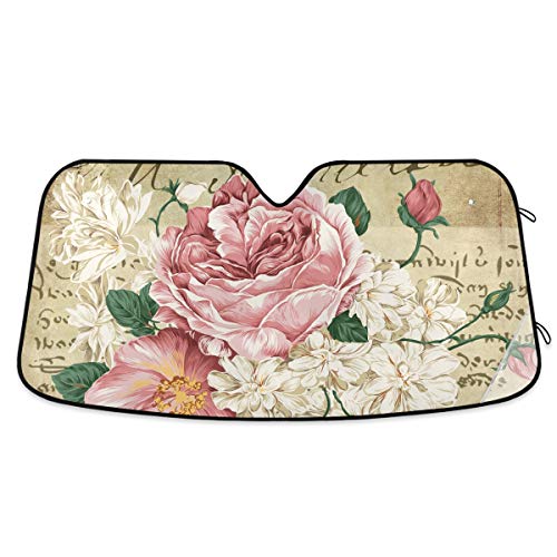 Vintage Rose Floral Car Windshield Sunshade Foldable Reflective Car Window Sun Shade Blocks UV Rays - color: Flower 1