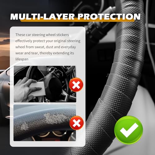 2PCS 3.4Ft Leather Steering Wheel Wrap Tape,Breathable Car Steering Wheel Tape Provides Comfort & Non-Slip Grip,Sweat-Absorbent Cars Steerings Wheels Cover Tapes Car Accessories