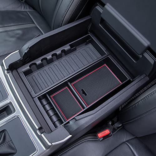 PIMCAR Center Console Organizer Tray for Ford F150 (2015-2020), Super Duty F250/F350/F450 (2017-2022), Expedition (2018-2024),ABS Plastic Single-Piece Design, Fits Factory Tray-Red Trim - color: Red Trim