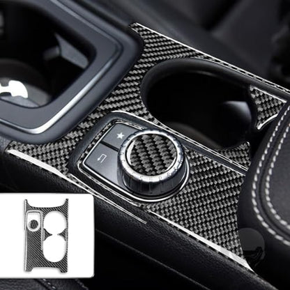 Auto Center Control Armrests Multimedia Knob Cap Water Cup Holder Panel Sticker Real Carbon Fiber Interior Trim Compatible with Benz CLA C117 2014-2018 GLA X156 2015-2019 Accessories Black - A - Kit - color: Center Armrests Water Cup Holder Panel - a - Ki