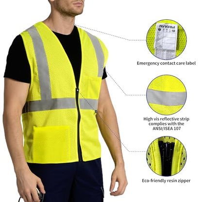 AYKRM 2 Pocket Mesh High Visibility Reflective Safety Vest for men & Women ANSI/ISEA 107 Standards - color: Yellow, size: Small