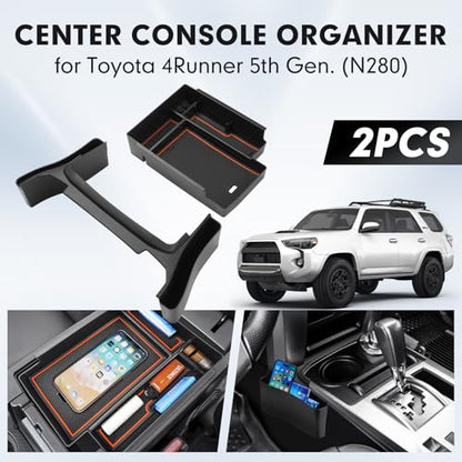 Autorder 2PCS Center Console Organizer for 2010-2024 Toyota 4Runner Accessories Armrest Storage Box Secondary Insert Tray Gear Shift Organizer Tray with Anti-Slip Mat - size: 2010-2024 Toyota 4Runner 2PCS