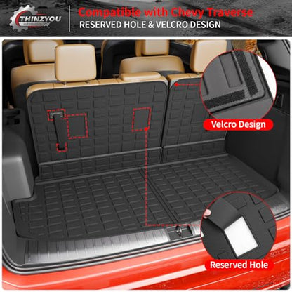 Cargo Mat Compatible with 2018-2023 (Fit 2024 Traverse Limited) Chevrolet Traverse Cargo Liner Trunk Liner Back Seat Cover Protector 2023 Chevy Traverse Accessories (Trunk Mat+Backrest Mats) - style: For Chevrolet Traverse | 2018-2023