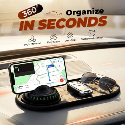 Multifunctional Car Anti-Slip Mat with 360° Rotating Phone Holder & Temporary Parking Number, Anti Slip Mat for Car Dashboard, Multi Functional Cell Phone Holder for Sunglasses Keys Small Items (#C) - color: #C