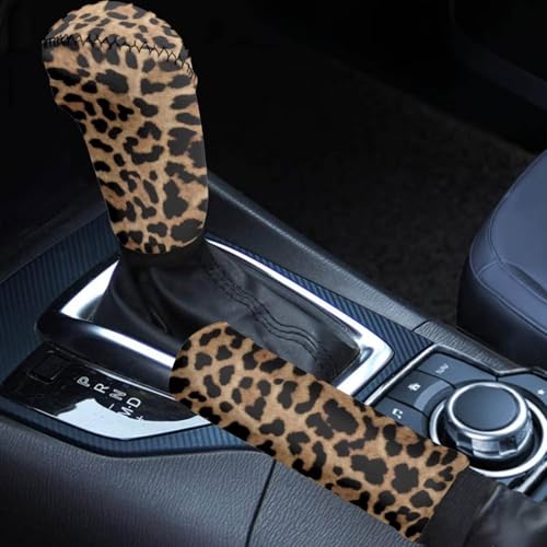 Handbrake and Gear Shift Knob Cover 2 Piece Automobile Hand Brake Cover Car Interior Accessories - color: Leopard Print