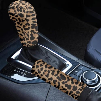 Handbrake and Gear Shift Knob Cover 2 Piece Automobile Hand Brake Cover Car Interior Accessories - color: Leopard Print