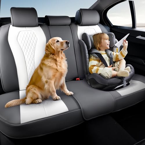 Coverado Rear Seat Covers, White Car Seat Cover, Back Seat Cover, 3-Pieces Luxury Car Seat Cushion, Leather Seat Cover Seat Protector Universal Fit Most Cars - color: White, size: Back Seat Cover