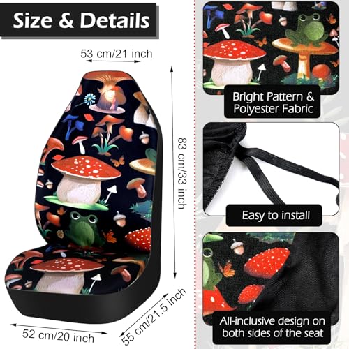 Riakrum 17 Pcs Mushroom Car Seat Covers Mushroom Car Accessories Full Set for Women Men Automotive Rear Front Seat Protector View Mirror Hanging Ornament Steer Wheel Belt Cover(Mushrooms and Frogs) - style: Mushrooms and Frogs