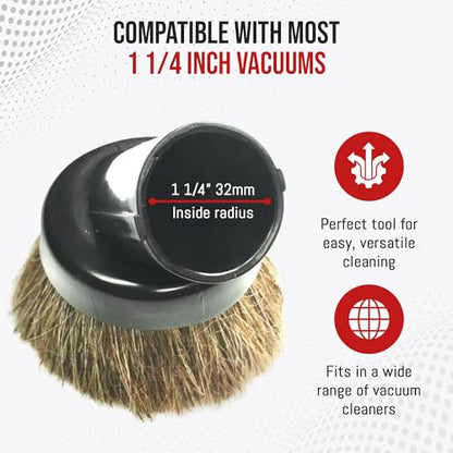 MP Maresh Products Household Cleaning Vacuum Brush Attachment - Horse Hair Vacuum Cleaner Accessories, Soft, Dust Floor Brush, Compatible with Shop Vac 1-1/4" Vacuum Cleaners for Hard Surfaces - Black