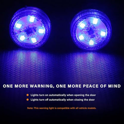 4 PCS Wireless Car Door LED Warning Lights, 5 LED Roadside Strobe Lamp for Anti Rear End Collision, Universal Flashing Safety Signal Light for Sedans SUVs Trucks Vans (Blue) - color: Blue