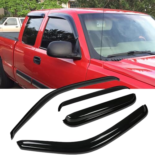 Side Window Wind Deflector fit for 1999-2006 Chevy Silverado & GMC Sierra 1500/2500/3500/2500HD and 2007 HD Classic Models, 4pc Out-Channel Tape-On Rain Guards, Dark Smoe Window Visor 94044 - size: 99-06 Extended Cab(Half Rear Door)
