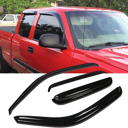 Side Window Wind Deflector fit for 1999-2006 Chevy Silverado & GMC Sierra 1500/2500/3500/2500HD and 2007 HD Classic Models, 4pc Out-Channel Tape-On Rain Guards, Dark Smoe Window Visor 94044 - size: 99-06 Extended Cab(Half Rear Door)
