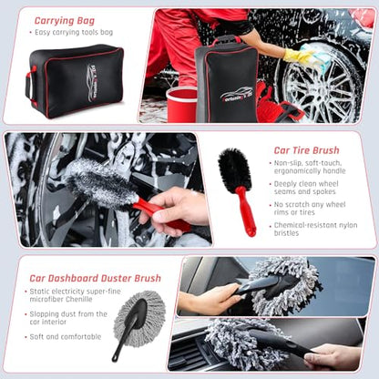 34PCS Car Detailing Brush Set, Car Detailing Kit, Car Detailing Brushes, Car Cleaning Kit, Car Windshield Cleaning Tool, Professional Car Care kit - Car Wash Brush kit for Interior Exterior Wheels - color: 34 PCS-Red