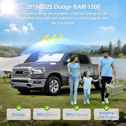 6pcs Car Window Shades for Dodge RAM 1500 Crew Cab 2019-2026 Accessories,Windshield Side Rear Full Sunshade,Sun Visor UV Blocking, Privacy Protection and Blackout for Camping Outdoor - size: for Dodge RAM 1500 2019-2025