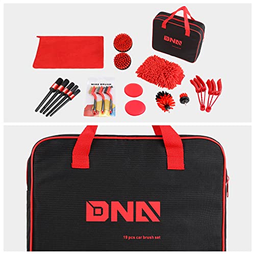 DNA Motoring Car Detailing Brush Cleaning Tools Set with Carry Bag for Auto Interior & Exterior Wheel Dashboard Vent, Red,TOOLS-00278 - style: Detailing Brush set Red