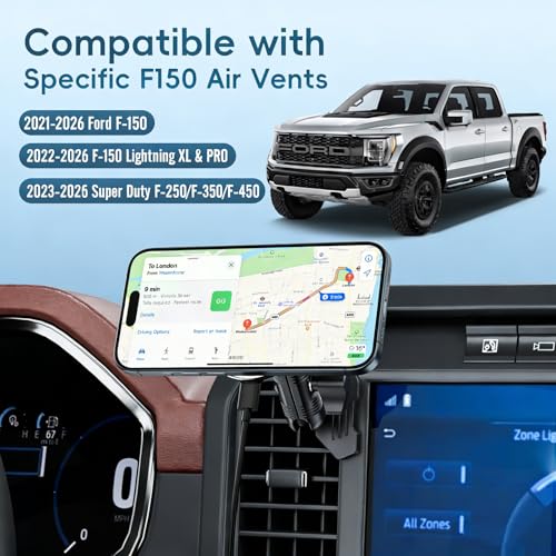 Kaishengyuan Wireless Charger Magnetic Vent Phone Mount Compatible with 2021-2026 Ford F-150, 2023-2026 Super Duty F250/F350/F450, Metal Phone Holder Cradles Bracket Stand with Arm for All Smartphone - style: Charging-Magnetic
