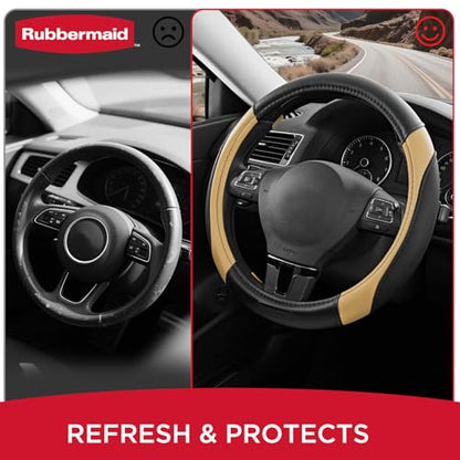 Rubbermaid Steering Wheel Cover – Universal Fit 14.5"–15" Steering Wheel Cover, Anti-Slip Grip, Breathable Leather, All-Season Protection, Interior Upgrade for Cars, Trucks, SUVs - Beige - color: Beige