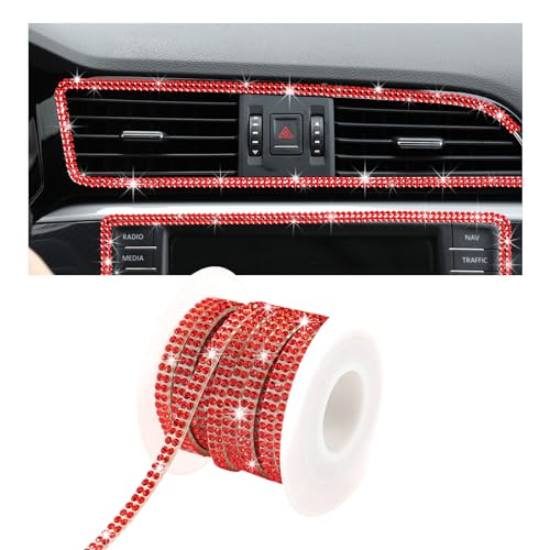 Bling Car Trim Self Adhesive, 16.4 Ft Rhinestone Auto Dashboard Line Molding Sticker Strips, DIY Bling Car Interior Decor Sticker for Women Girls, Vehicle Exterior Accessoreis (Red) - color: Red, size: 2-Row Rhinestone