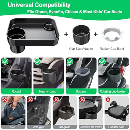 (2 Pack) Car Seat Tray for Kids Travel, Carseat Tray for Food Toddler, Car Seat Table Tray, Car Seat Cup Holder Snack Tray for Graco, Evenflo, Chicco, Rotatable Removable Family Road Trip Essentials - color: Glossy Black-2 Pack