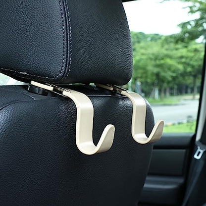 Car Seat Headrest Hooks, Car Organizer Hanger Storage Hooks for Handbags Purses Groceries Backpack Coat 4 Pack (Beige) - color: Beige