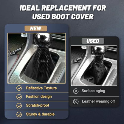 16mm Manual Car Shift Boot,Carbon Fibre Leather Gear Shift Cover for Dust Prevention & Protection,Universal Car Interior Accessories(Black) - color: Black
