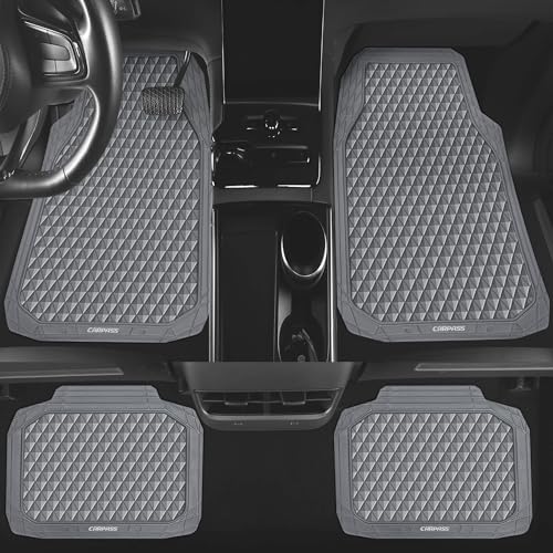 CAR PASS Gray Rubber Car Mats, All-Weather Floor Mats Full Set Durable Anti-Slip 3D Rhombus Waterproof Automotive Pad Trim to Fit Liner Universal Fit for Sedan SUV Truck Van, 4 Pcs All Gray Rubber - color: Gray