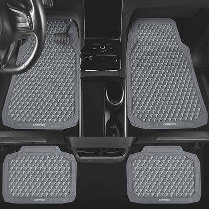 CAR PASS Gray Rubber Car Mats, All-Weather Floor Mats Full Set Durable Anti-Slip 3D Rhombus Waterproof Automotive Pad Trim to Fit Liner Universal Fit for Sedan SUV Truck Van, 4 Pcs All Gray Rubber - color: Gray