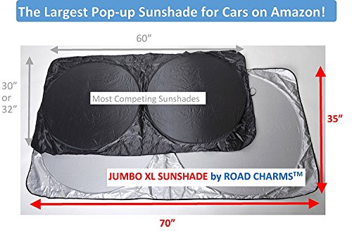 Windshield Sun Shade - Jumbo XL (70 x 35 inches) Car Window Shade - Easy to Use Folding Shade Nylon UV Protector - Keeps Car Cool - Pop-Up Style - Great Fit for Vans, SUVs and Trucks