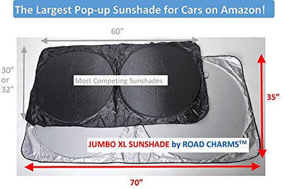 Windshield Sun Shade - Jumbo XL (70 x 35 inches) Car Window Shade - Easy to Use Folding Shade Nylon UV Protector - Keeps Car Cool - Pop-Up Style - Great Fit for Vans, SUVs and Trucks