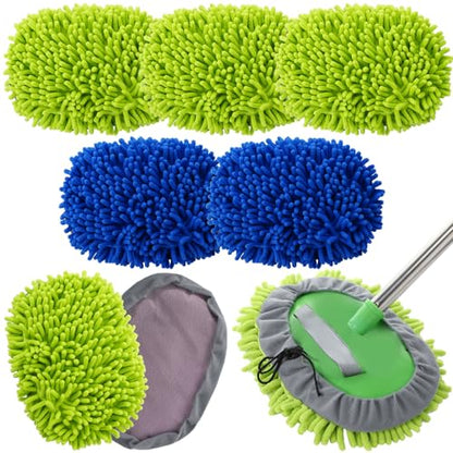 Layhit 5 Pcs Car Wash Mitt Set, Brush Not Included, Microfiber Mitt Cleaning Car Truck Washing Tools Kit RV Pickup Chenille Scratch Replacement (Royal Blue and Green) - color: Royal Blue and Green
