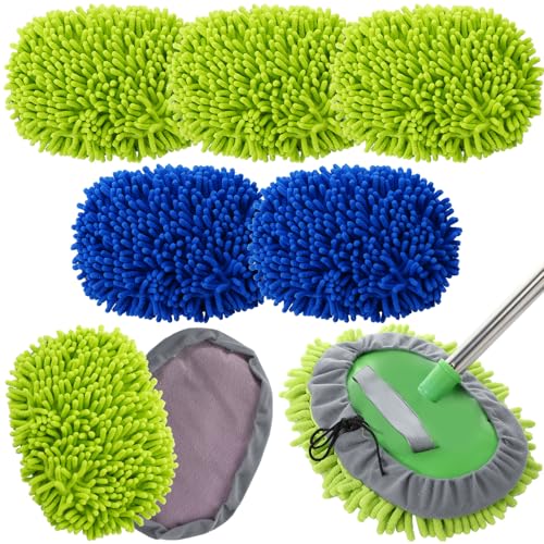Layhit 5 Pcs Car Wash Mitt Set, Brush Not Included, Microfiber Mitt Cleaning Car Truck Washing Tools Kit RV Pickup Chenille Scratch Replacement (Royal Blue and Green) - color: Royal Blue and Green