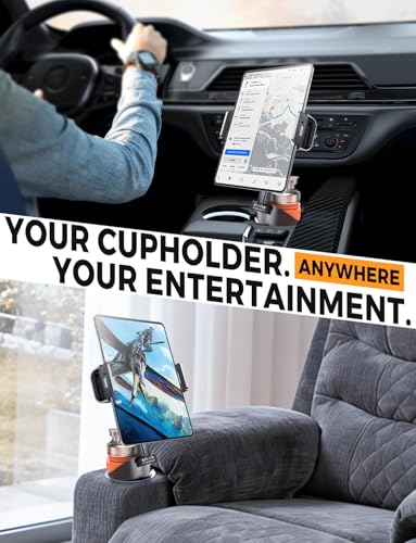eSamcore Tablet Holder for Recliner & Car Cup Holder, [Unobstructed Cup Holder Mount] for iPad with Flexible Base, 360 Rotatable Deep Clamp Compatible with 6”-11” iPad, iPhone, Foldable Phones