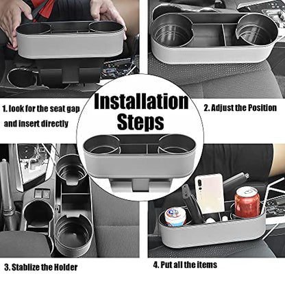 iokone Coin Side Pocket Console Side Pocket Leather Cover Car Cup Holder Auto Front Seat Organizer Cell Mobile Phone Holder (Slim-Gray) - color: Slim-Gray