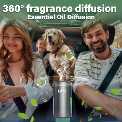 LWW Smart Car Air Freshener - 3 Levels Strength with Ventilation Clip, Rechargeable Car Fragrance Atomizer - with 8 10ml Bottles of Fragrance, Long Lasting Oil Diffuser (Gray) - color: Grey