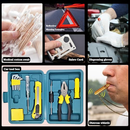 LIANXIN Roadside Car Emergency Kit- Car Safety Kit,Car Kits Emergency,High Power Car Vacuum,Jumper Cable Kits,Reflective Warning Triangle,Car Emergency Kit - color: White
