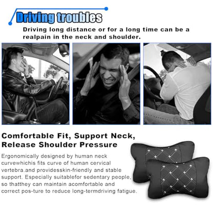 BDZMC 2PCS Car Neck Pillow, Breathable Car Head Neck Rest Cushion, Soft Pillow for Relieving Stiffness, Comfort Car Seat Neck Support Pillow (Black/White) - color: Black/White