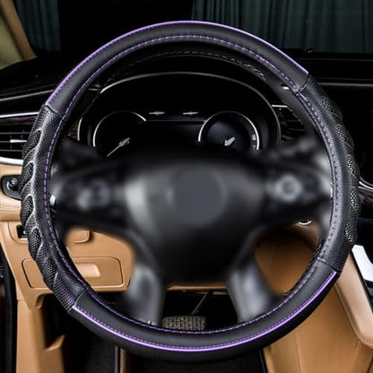 Flying Banner car Steering Wheel Cover Faux Leather Massage Universal fit 3D Honeycomb Hole Anti-Slip Sporty 15 Inches (Purple Black) - color: Purple black