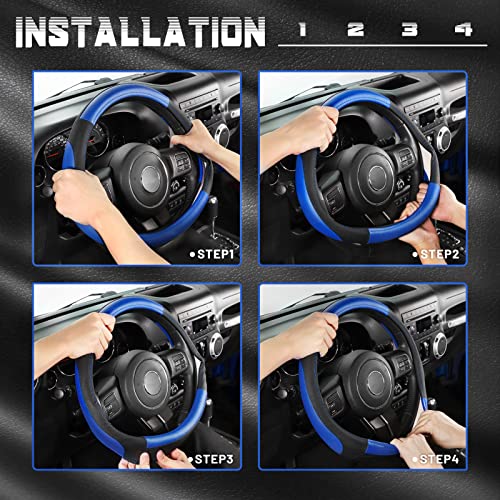 SEG Direct Car Steering Wheel Cover for F-150 Tundra Range Rover 15.5-16 inch, Black and Blue Microfiber Leather - color: Black and Blue, size: Large size[15 1/2''-16'']