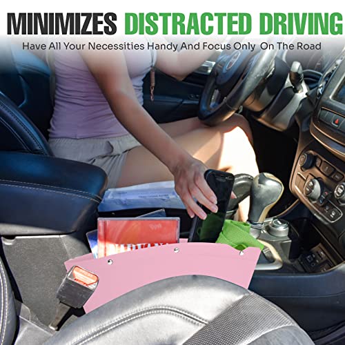 lebogner Between Car Seat Gap Filler Organizer, 2 Pack PU Leather Side of Center Console Car Pocket for Phone, Coins and Keys, Multifunction Crevice Caddy Catcher, Vehicle Interior Accessories, Pink