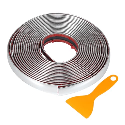 Window Trim Strip Kit 3/5" 15mm Width 16Ft 5m Universal for Exterior Car Bumper Door Body Self Adhesive Scratch-Proof Decorative Sticker Plastic Gloss Silver Tone - color: Silver Tone, size: 15mm