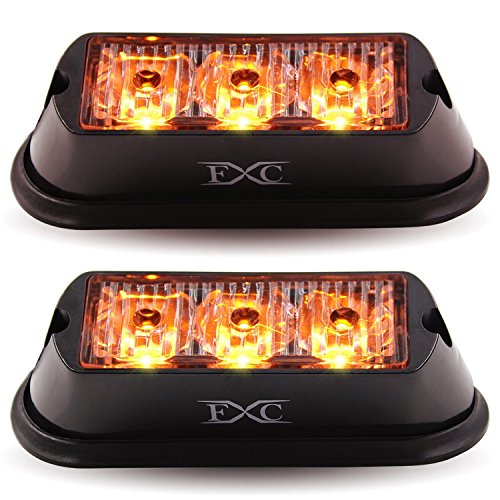 FXC (2PCS 3-LED Strobe Lights Amber Waterproof Emergency Beacon Flash Lights,Purishion Caution Bar 12 Different Flashing Car SUV Pickup Truck Van - color: Amber