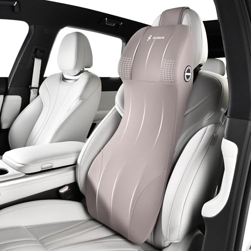FLORICH Lumbar Support Pillow and Car Neck Pillow Memory Foam Integrated Lumbar Support Cushion with Headrest Pillow Ergonomic Car Seat Back Support for Head Waist Support Sciatica Pain Relief, Gray - color: Gray, size: 2-in-1 Lumbar&headrest Pillow