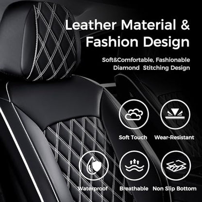 Huidasource Universal Car Seat Cover, Nappa Leather Car Seat Cover Set, Velcro Adjustable, Compatible with Airbags, Armrests, Child Seat, fit for Most Cars, Vans, Trucks, SUVs (Full Set/Black&White) - color: 01FS# Black & White01, size: 5pcs Full Set