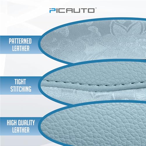 PIC AUTO Steering Wheel Cover, Light Blue Patterned Leather Patchwork Design, Universal Fit 14.5"–15.5" D-Shape Steering Cover, Soft PU Grain Leather, Durable Grip Car Accessory for Girls & Women - color: Fits D-Shape Light Blue