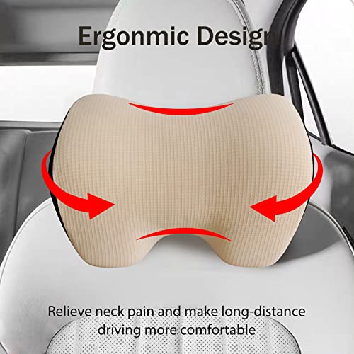 SPRFUFLY Make Restful Car Headrest Pillow, Car Pillow for Driving with Adjustable Strap, Breathable Removable Cover & Ergonomic Design - Softness Travel Car Neck Support Pillow(Beige, 1PC) - color: Beige02
