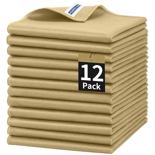 Microfiber Cleaning Cloth, 12 Pack Window Glasses Cleaning Cloth, Reusable Lint-Free Streak Free Polishing Cloth Wipes for Stainless Steel, Eyeglass, Mirror, Screen & Lense,12"*12" Beige - color: Beige, size: 12 Pk-12" X 12"