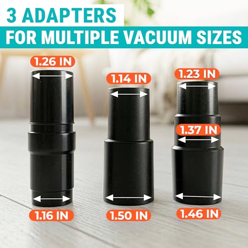 Horsehair Vacuum Brush Attachment 1 1/4 – Vacuum Attachments with 3 Hose Adapters 1.25" to 1.37" - 10.2" Brush Width, 1.25" Diameter Wands, Rotates 360° | Ideal for Wood, Tile, and Smooth Surfaces