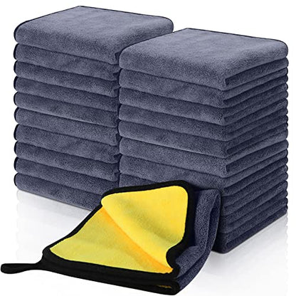 Nuenen 20 Pcs Microfiber Car Drying Towels Microfiber Cleaning Cloth 800 GSM Thick Plush Cleaning Dusting Cloth Auto Detailing Absorbent Towels Rags for Car Household Kitchen Window(Grey and Yellow) - color: Grey and Yellow